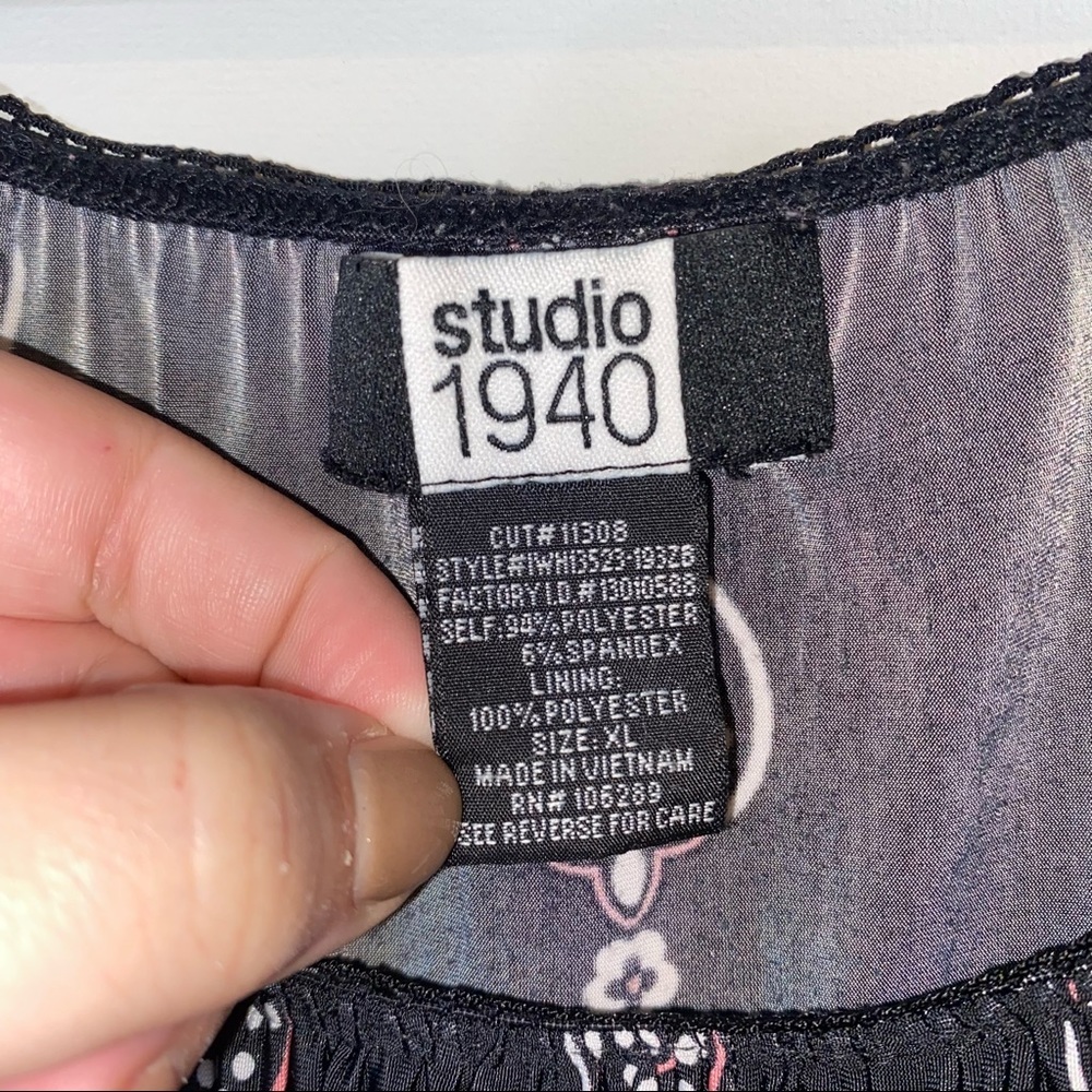 Studio 1940 Black 3/4 Length Belted Boho Y2K Babydoll Blouse - Picture 7 of 8